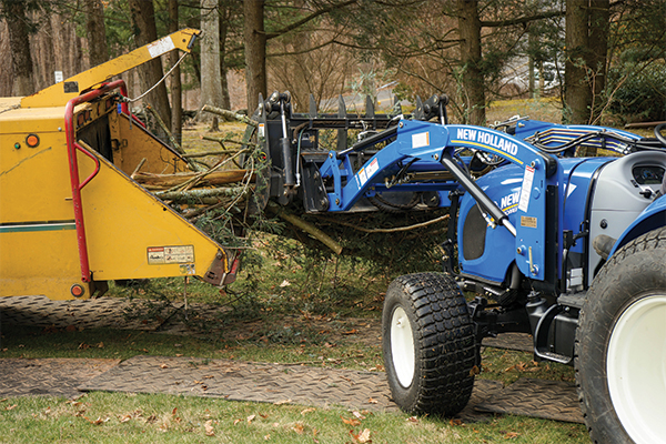 image of worker placing tree branches into a wood chipper